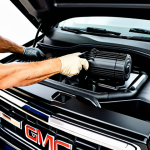Engine Care**

A mechanic performing an engine oil and filter change on a GMC Sierra. The engine bay is clean and well-lit. Focus on the tools and parts being used. Professional garage setting. fully clothed, safe for work, appropriate content, perfect anatomy, natural proportions, family-friendly.

**