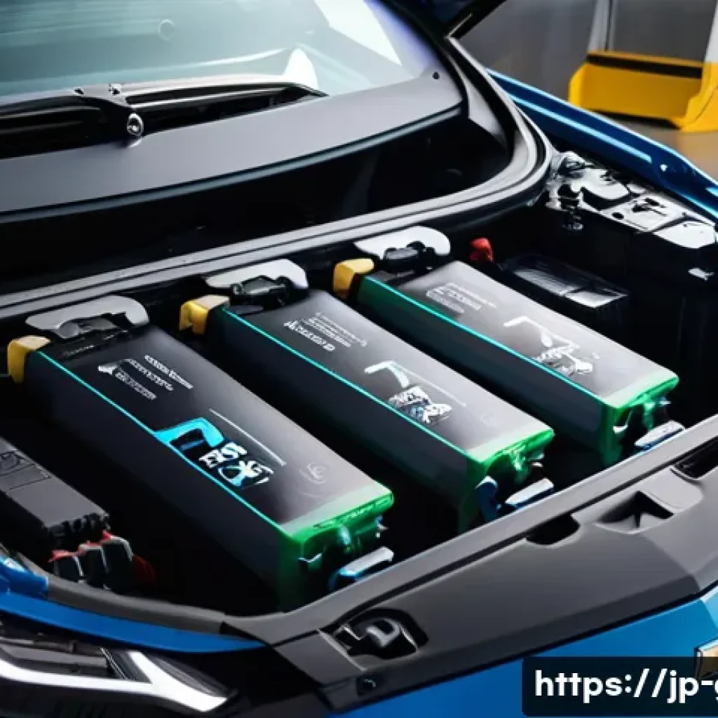 지엠 쉐보레 볼트 EV 배터리 교체 비용 - A detailed close-up of a Chevrolet Bolt EV’s high-performance battery pack inside the car’s chassis,...