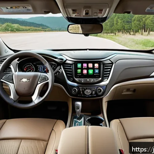 지엠 쉐보레 트래버스와 도요타 하이랜더 비교 - A spacious American SUV interior scene showcasing a Chevrolet Traverse with three rows of leather se...